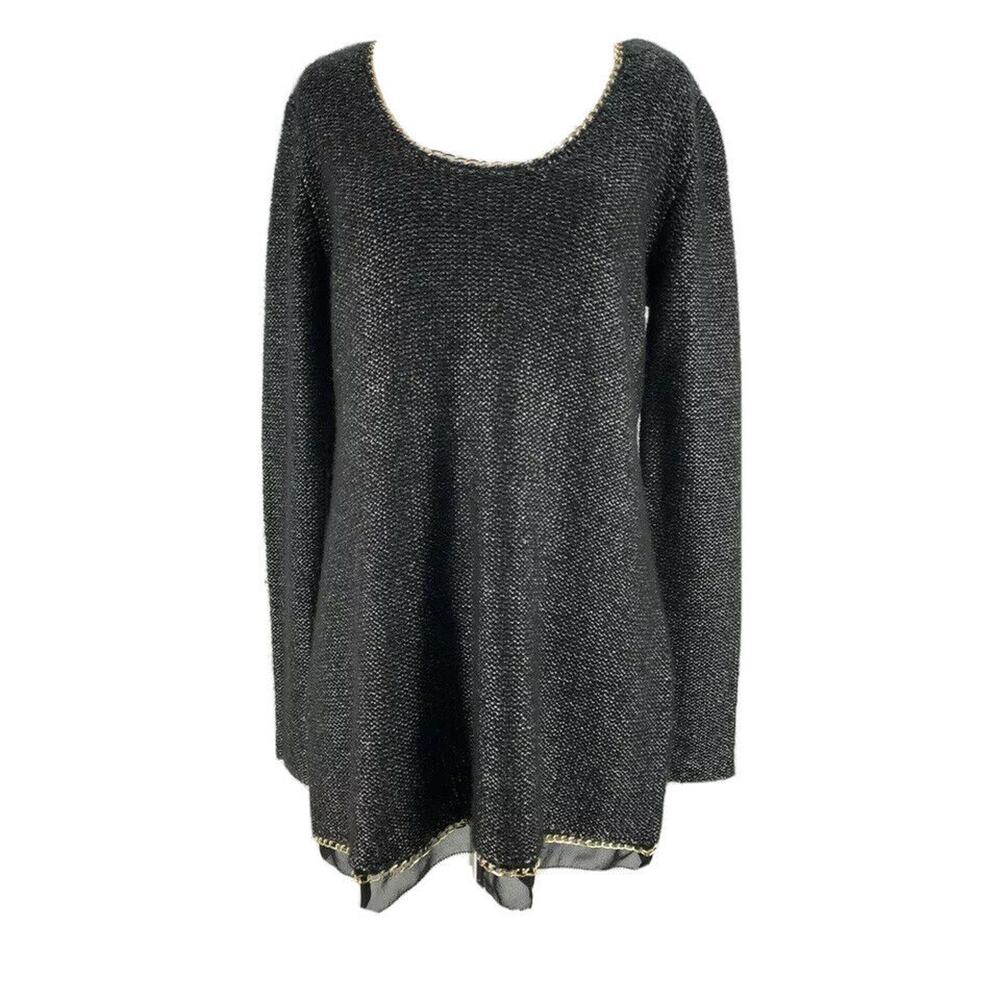Soft Surroundings Women's Dark Gray Metallic Knit‎ Pullover Sweater Size Medium